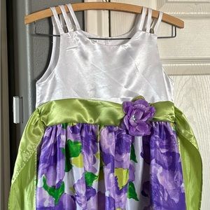 Spring Dress Size 10/12, White Top/Purple, White, Green Skirt